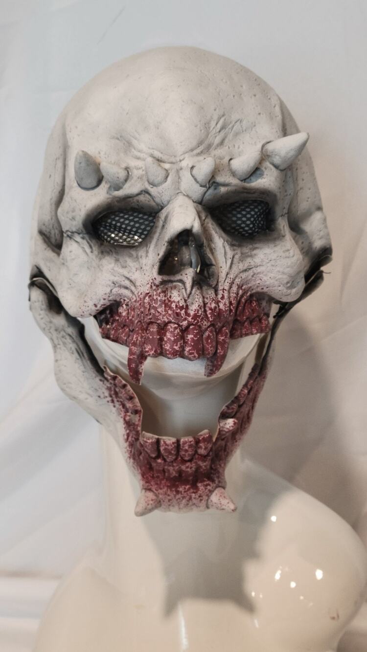 Halloween Skull Demon Mask Full Head Horned Bloody Zombie Horror Costume